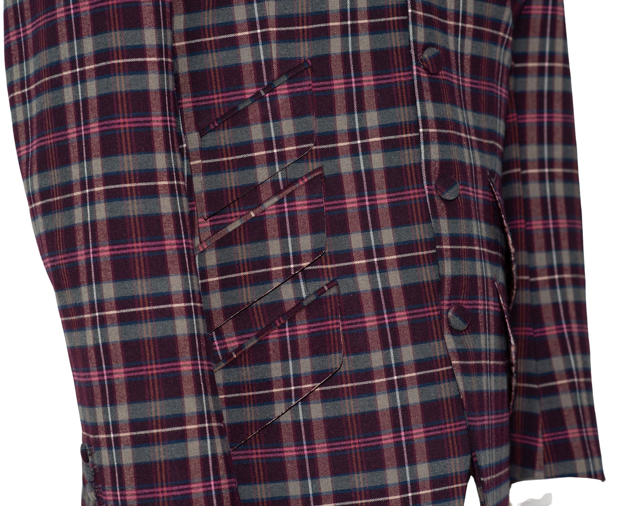 Tommy Moore Multicolor Tartan Check Peak Lapel 4 Button Mod Blazer