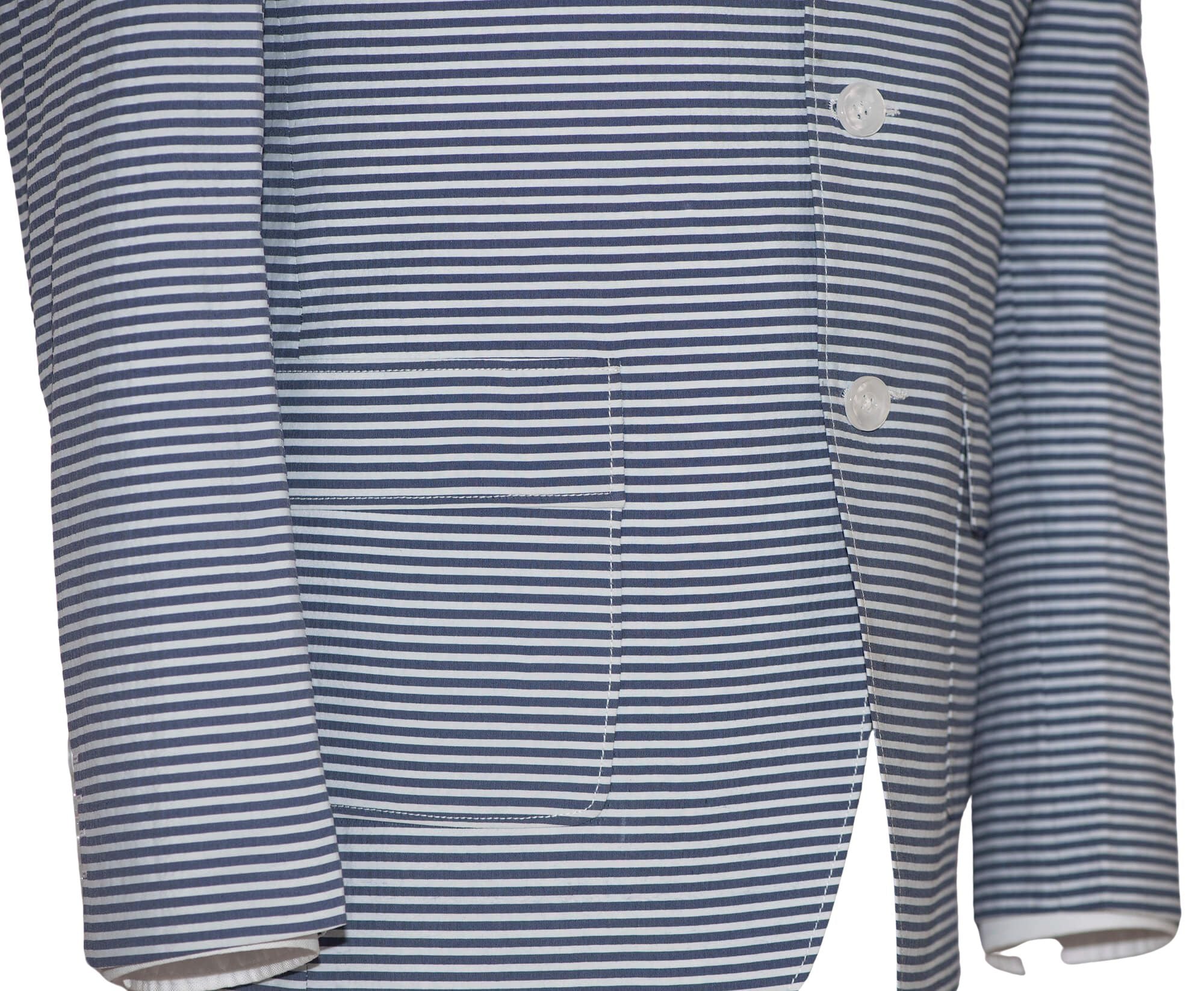 Seersucker Patch Pocket Horizontal Stripe Sports Mod Blazer