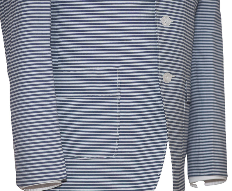Seersucker Patch Pocket Horizontal Stripe Sports Mod Blazer