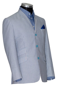 Jimmy Cotton Sky Blue Striped Summer Mod Blazer