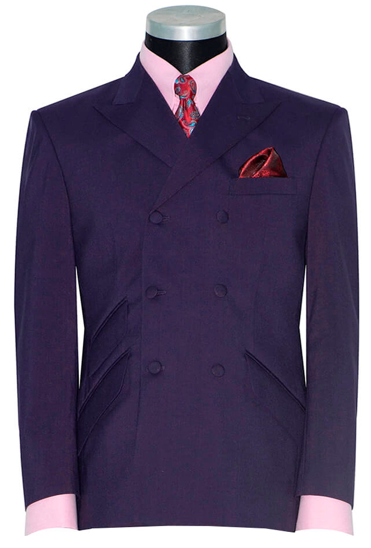 【VINTAGE】 double breasted setup purple BIG & TALL Men's Purple Pinstripe Double-Breasted 6-Button