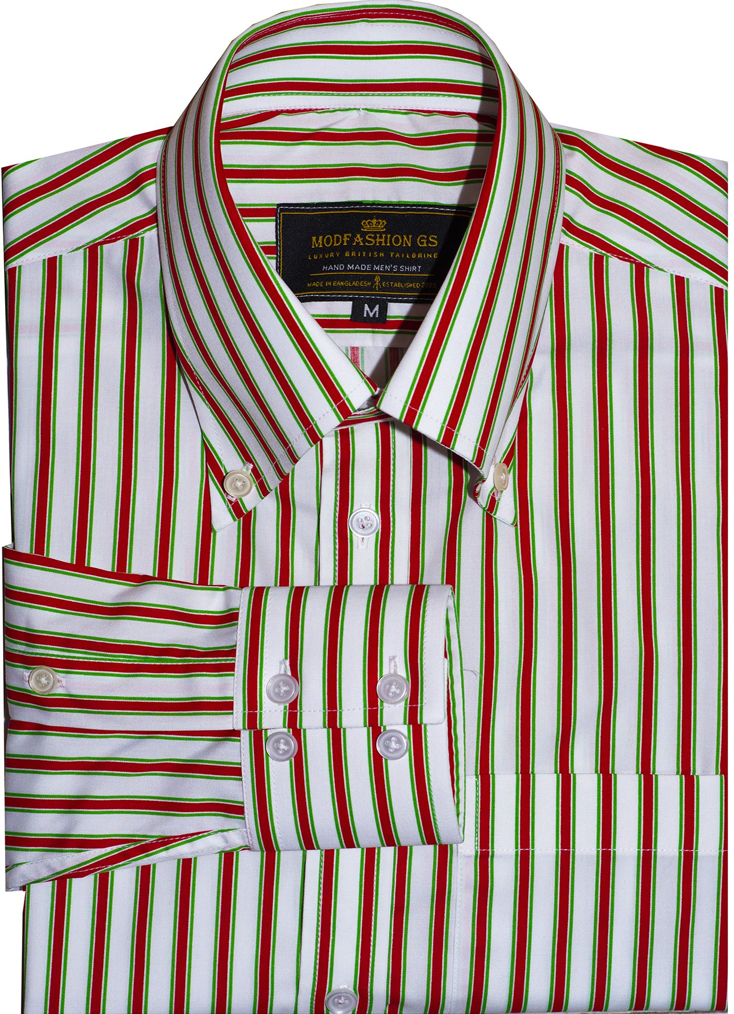 Button Down Red & Green Stripe Long Sleeve Mod Shirt