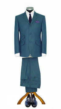 100% Wool Blend Mike Smith Sea Green & Navy Two Tone Suit 1960's