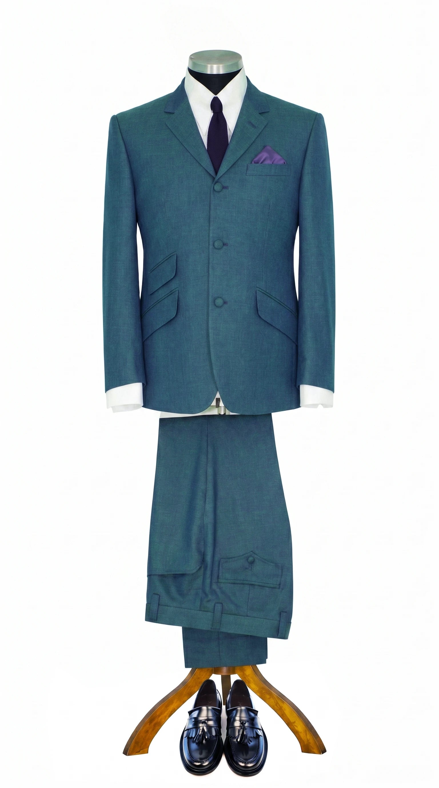 100% Wool Blend Mike Smith Sea Green & Navy Two Tone Suit 1960's