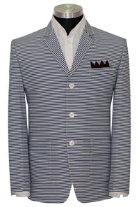 Seersucker Patch Pocket Horizontal Stripe Sports Mod Blazer