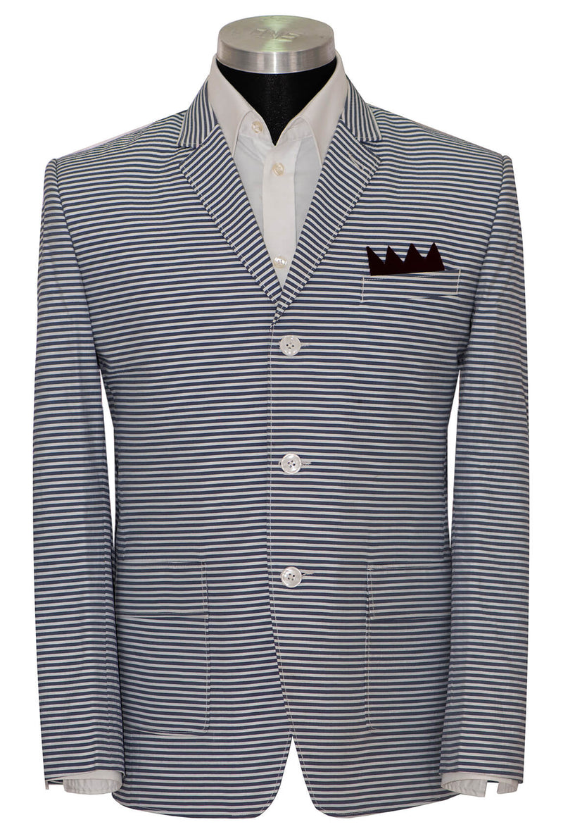 Seersucker Patch Pocket Horizontal Stripe Sports Mod Blazer
