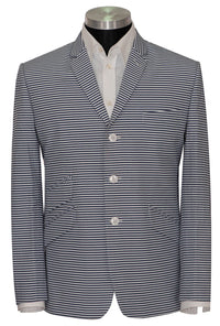 Seersucker Horizontal Grey & White Stripe Sports Mod Blazer