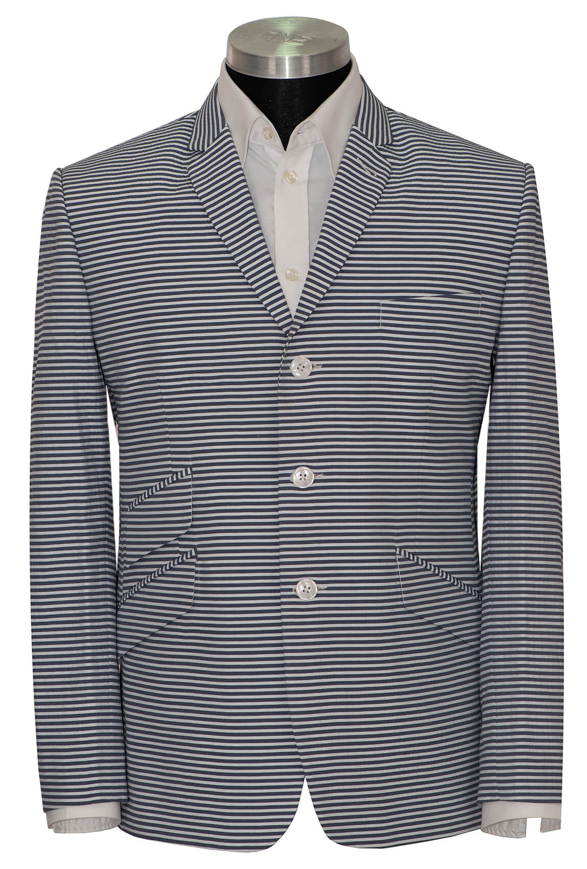 Seersucker Horizontal Grey & White Stripe Sports Mod Blazer