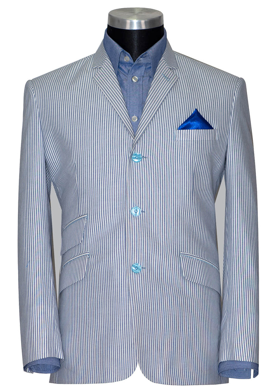 Jimmy Cotton Sky Blue Striped Summer Mod Blazer