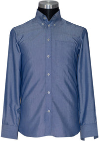 Oxford Cotton Sky Blue Button Down High Collar Mod Shirt