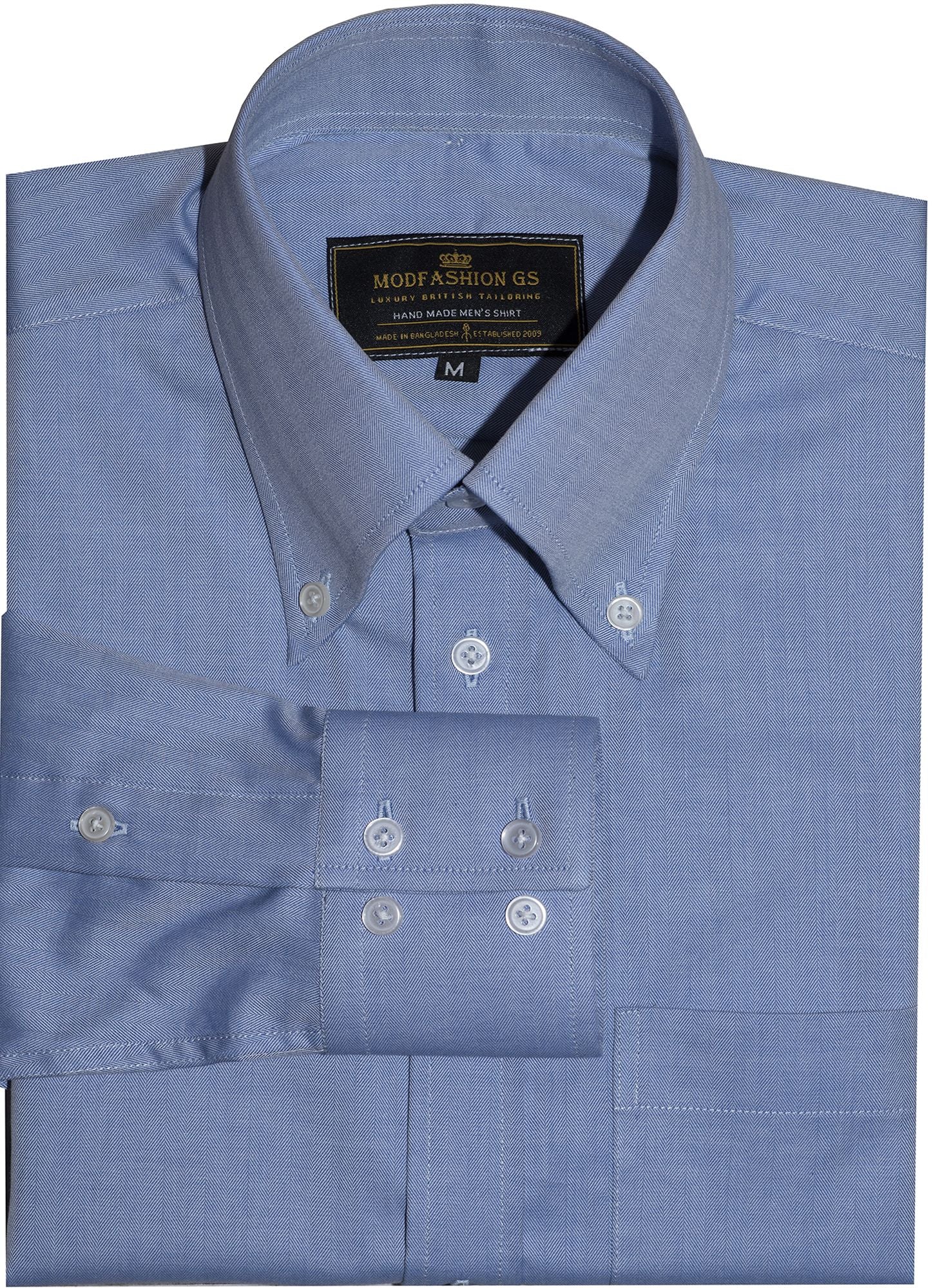 Button Down Soft Cotton Herringbone Sky Long Sleeve Mod Shirt