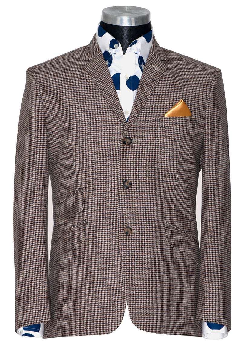 Rick Huxley Tweed Brown Dogtooth Mod Blazer