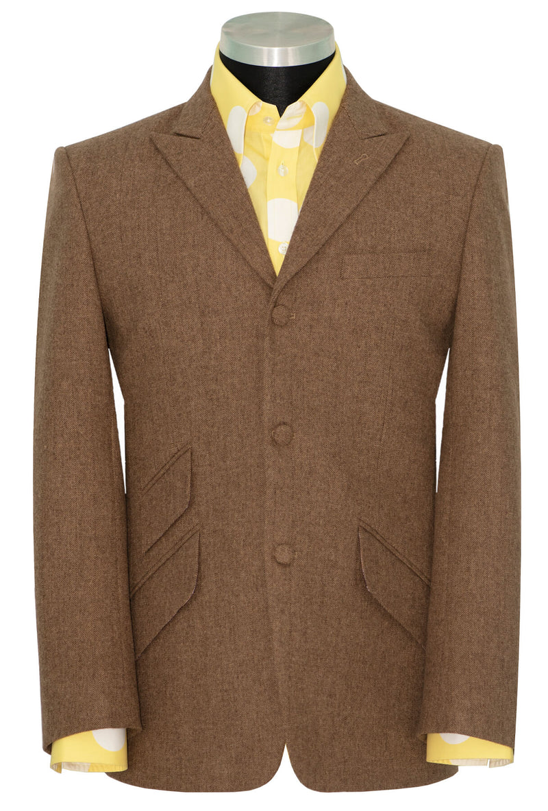 SALE Kenny Jones Tweed Brown Herringbone Winter Mod Blazer (40 Regular)
