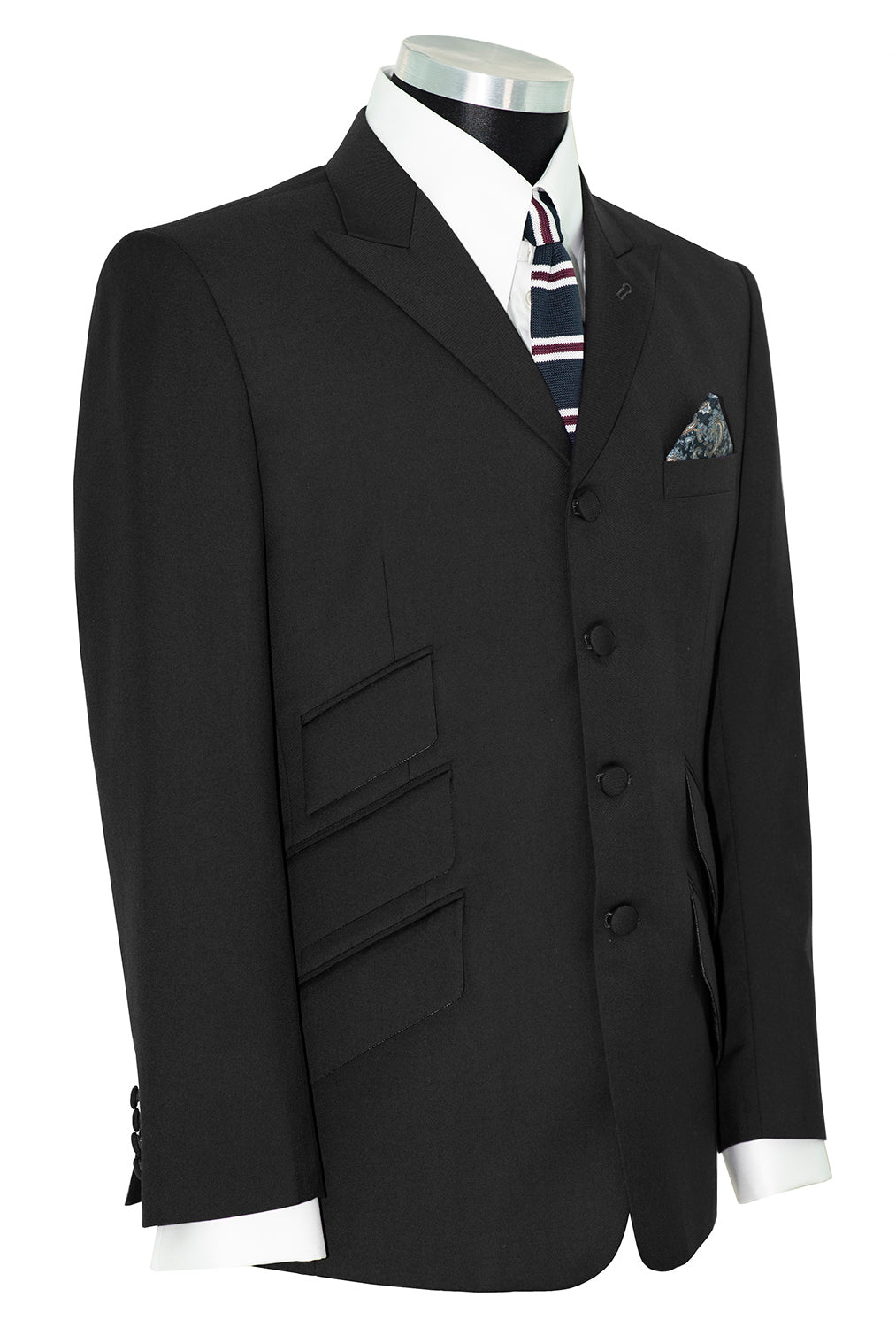 Paul Weller Peak Lapel 4 Button Black Mod Suit