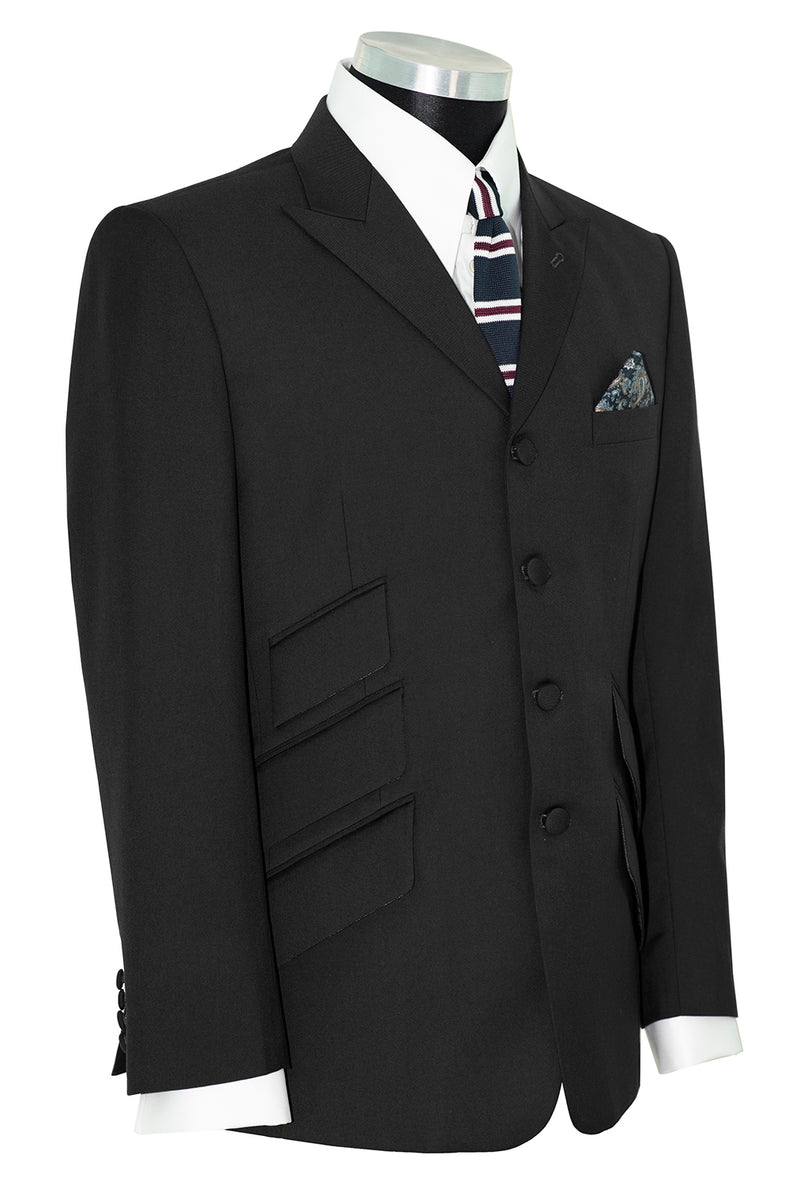 Paul Weller Peak Lapel 4 Button Black Mod Suit