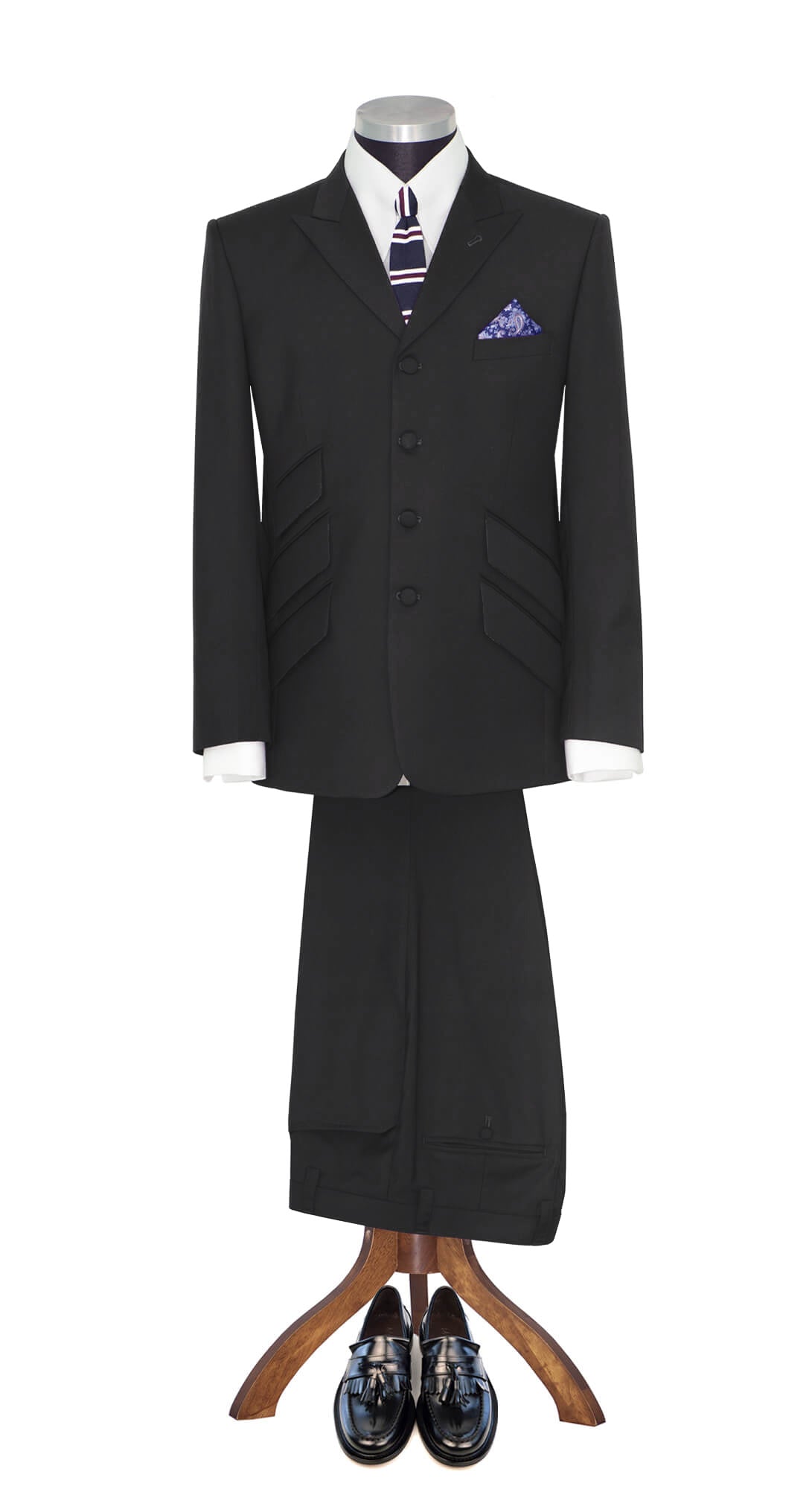 Paul Weller Peak Lapel 4 Button Black Mod Suit