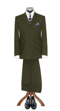 Paul Weller Peak Lapel 4 Button Olive Mod Suit