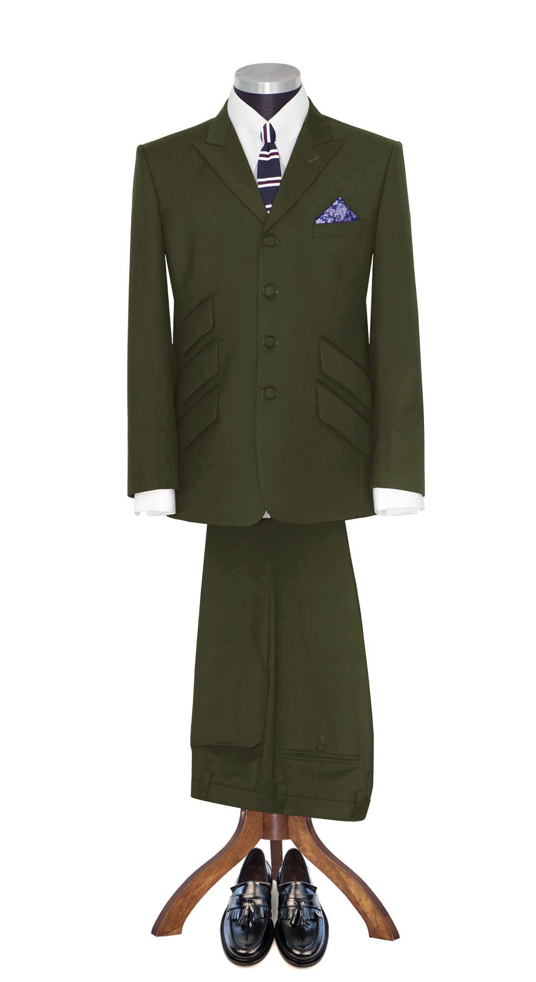 Paul Weller Peak Lapel 4 Button Olive Mod Suit