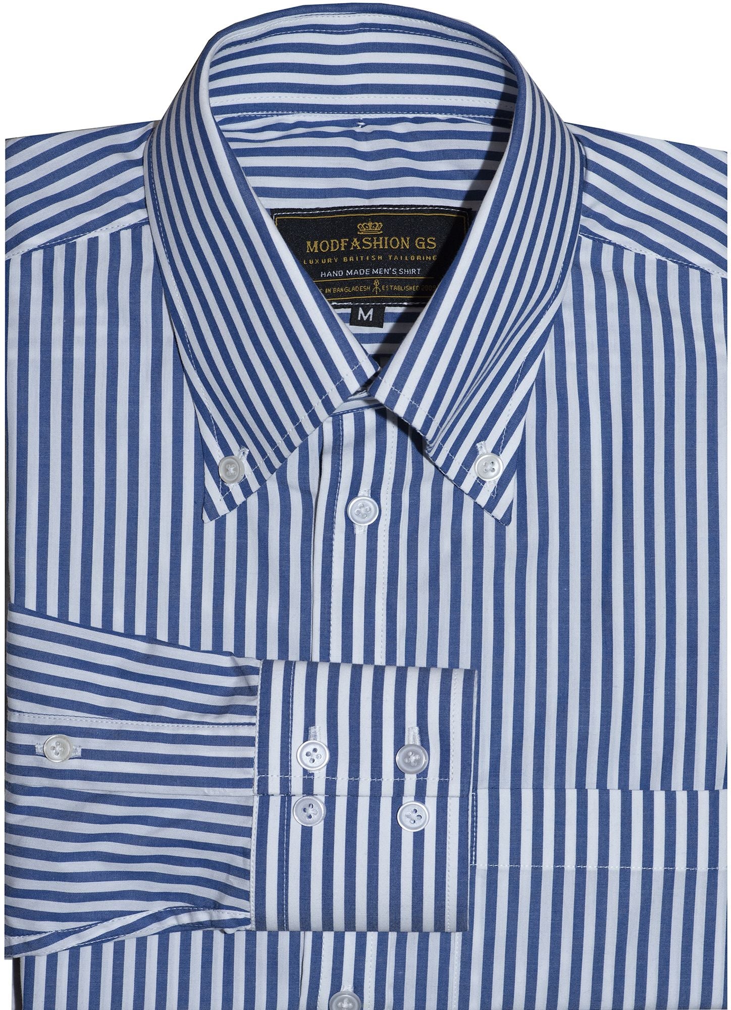 Button Down White & Blue Stripe Long Sleeve Mod Shirt