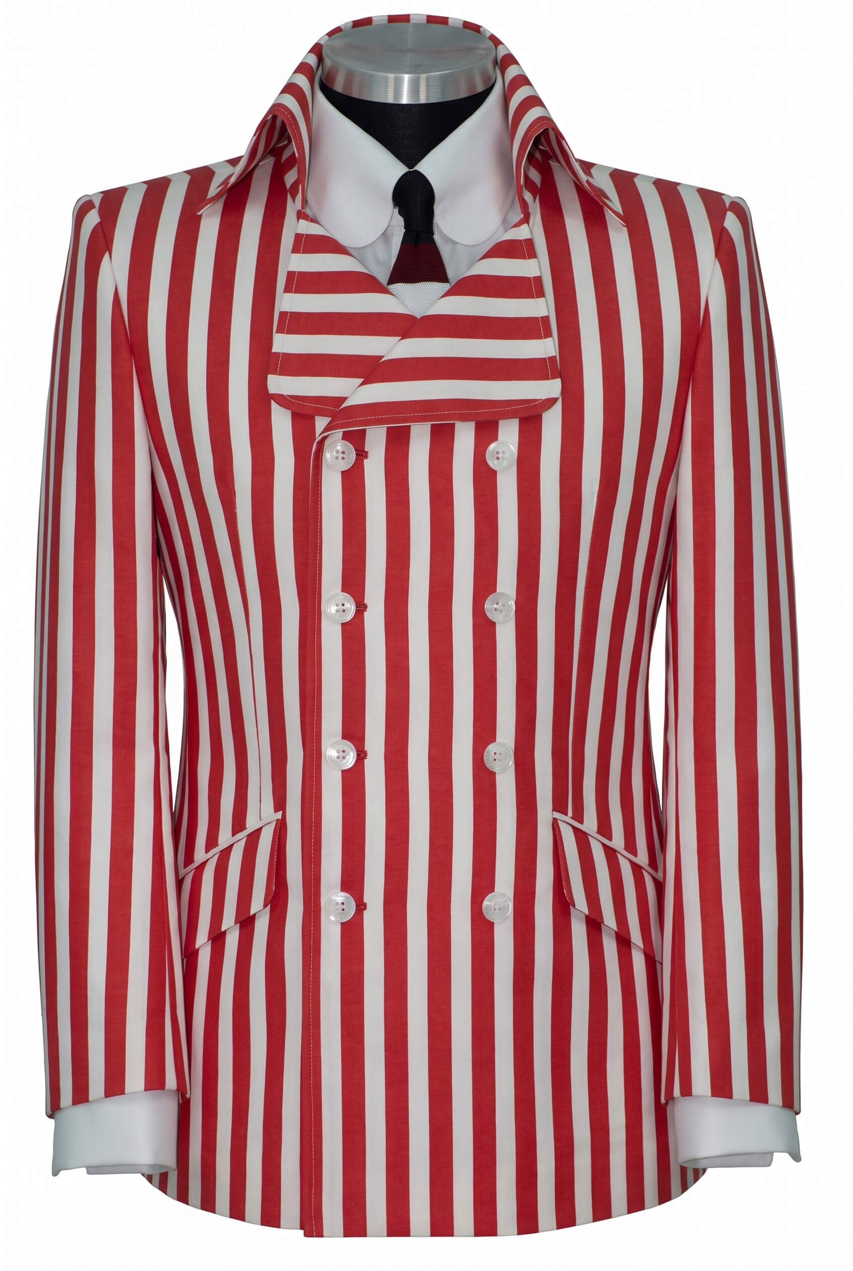 The Kinks White Red Stripe in Crowd High Collar Blazer