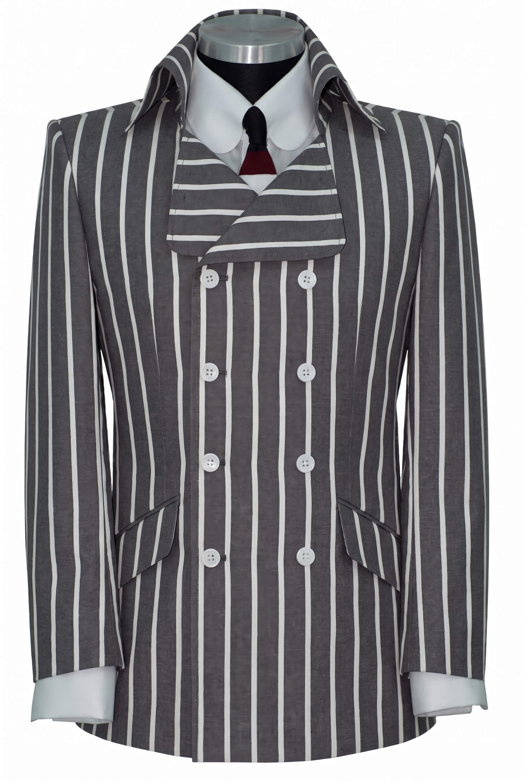 The Kinks White Stripe in Grey in Crowd High Collar Blazer