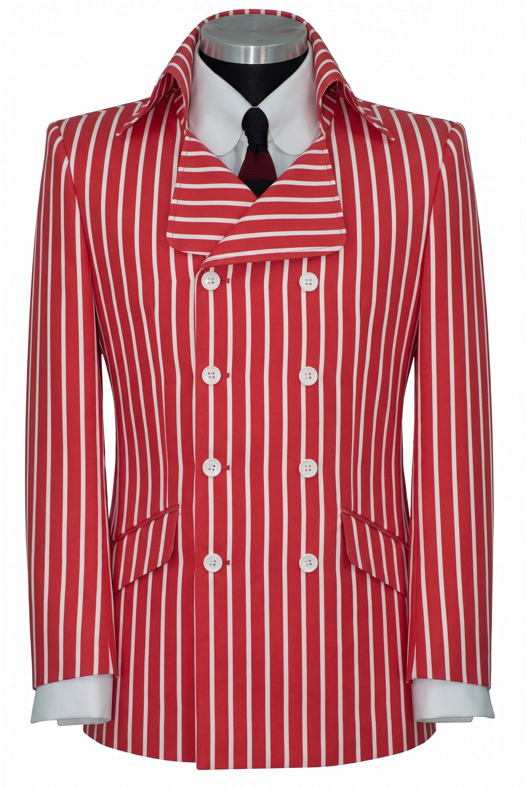 The Kinks White Stripe in Red in Crowd High Collar Blazer