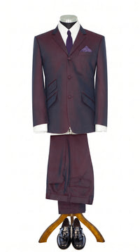 100% Wool Blend Mike Smith Wine & Navy Two tone suit 1960's