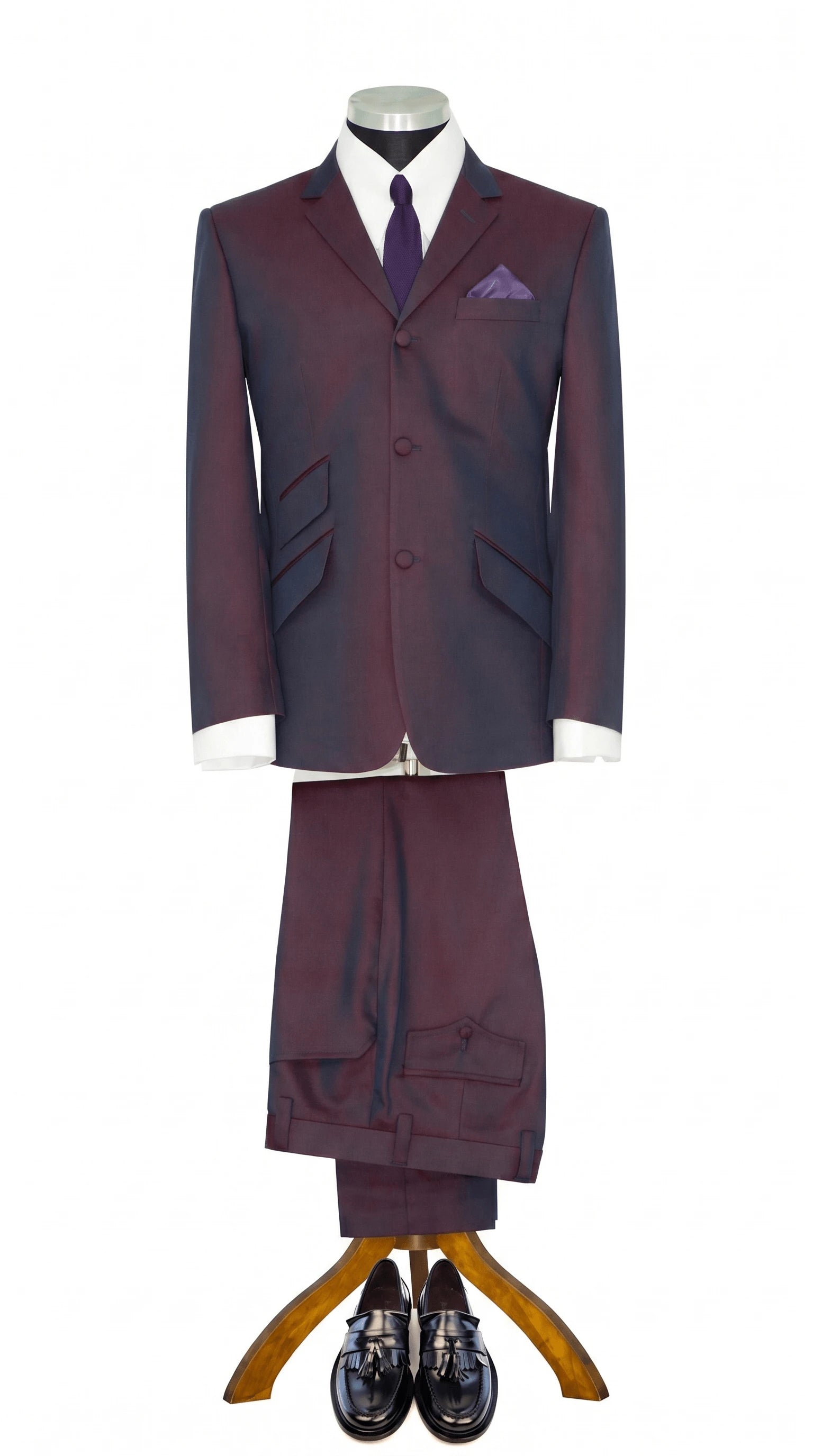 100% Wool Blend Mike Smith Wine & Navy Two tone suit 1960's